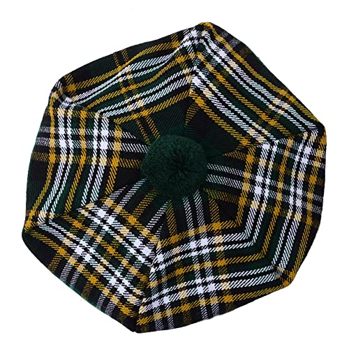HAAUR Scottish Tammy Hat Traditional Kilt Tam o' Shatner Acrylic Wool Flat Bonnet Various Tartans with Pompom One Size - color: Heritage of Ireland