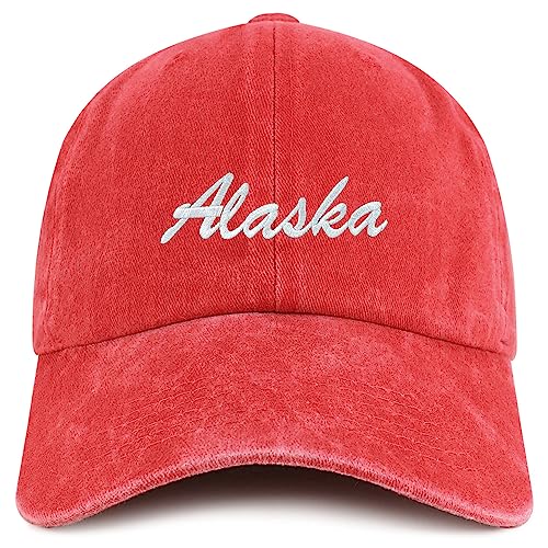 Trendy Apparel Shop Alaska State Embroidered Low Profile Adjustable Cotton Cap - color: Red
