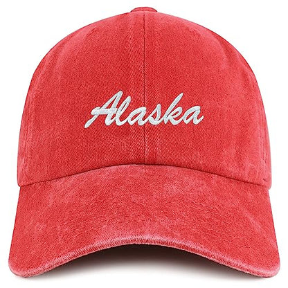 Trendy Apparel Shop Alaska State Embroidered Low Profile Adjustable Cotton Cap - color: Red