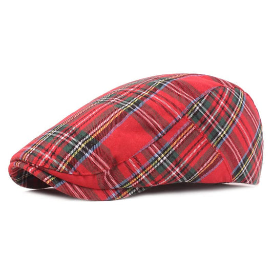 Men's Newsboy Hat Striped Plaid Cap Ivy Gatsby Cabbie Driving Irish Beret - color: Red