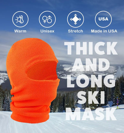 The Hat Depot Unisex Thick and Long Face Ski Mask [Made in USA] - color: Orange