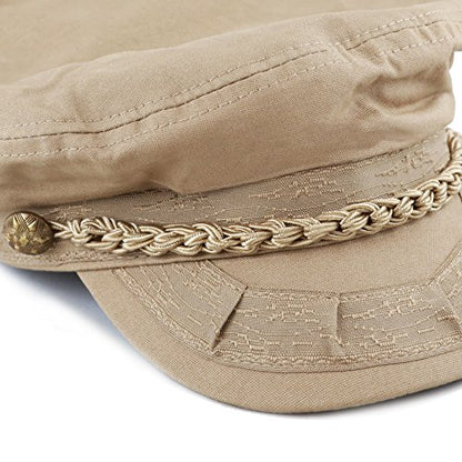 The Hat Depot Unisex Cotton Yachting Style Sailing Greek Fisherman Cap hat - color: Khaki, size: Small-Medium