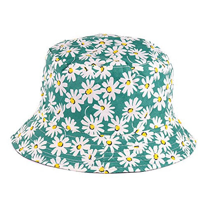 BYOS Unisex Trendy Reversible Lightweight Printed Bucket Hat Packable Outdoor - color: Daisy Mint