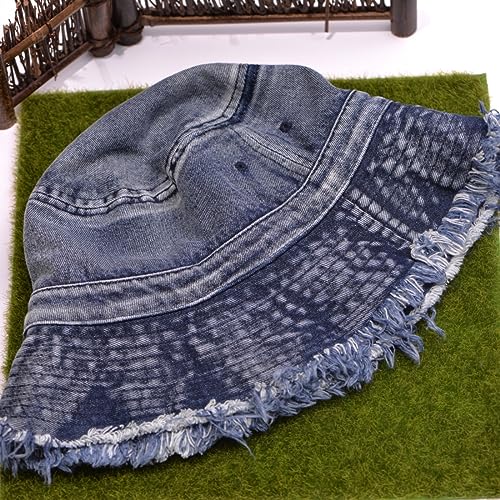 Cotton Denim Distressed Bucket Hat, Sun Hat, Hat for Men and Women - color: Blus