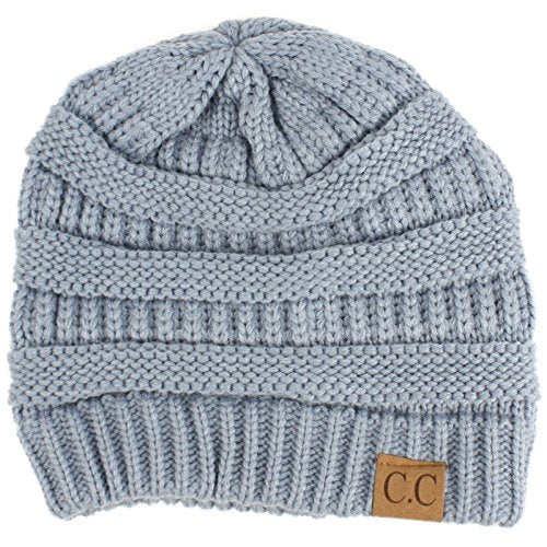 CC Classic Winter Fall Trendy Chunky Stretchy Cable Knit Beanie Hat - color: Solid Denim