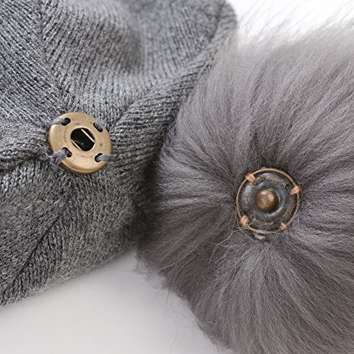 Women Knit Wool Beanie - Winter Fashion Solid Wool Hats Real Removable Raccoon Fur Pom Pom Warm Ski Beanie - color: 09- Cameo