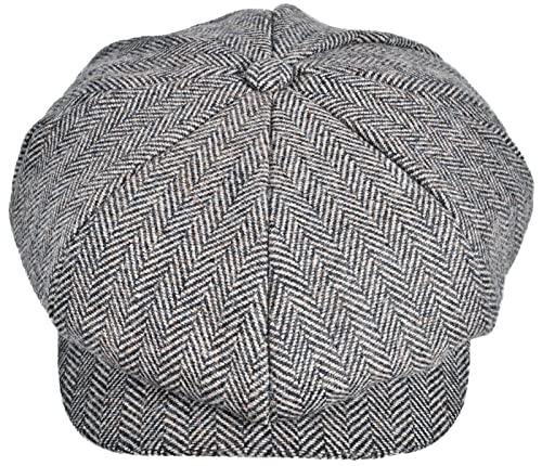 Mens Newsboy Cap High Woolen Tweed Gatsby Hat Ivy Cabbie Flat Golf Cap for Fathers Women Unisex - color: Herringbone Grey, size: 7 1/2-7 3/4