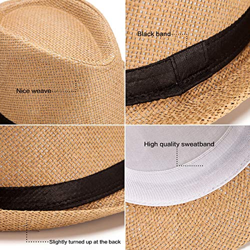 XL Straw Fedora Hats for Men Summer Trilby Beach Travel Panama Casual 7 1/2 - color: Khaki