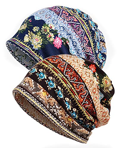 Cotton Slouchy Beanie Hip-Hop Soft Lightweight Running Beanie Adult Dwarf Hats Chemo Cap for Men Women - color: Closetop-b-2pk-multi03
