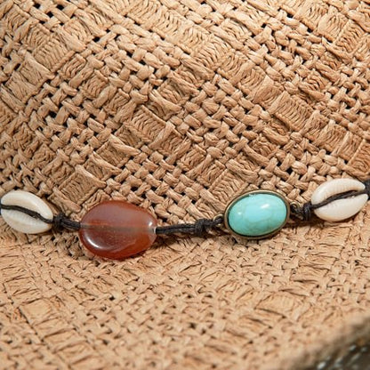 Lucky Brand Women's Straw Cowboy Hat | Rope Design | Western | Style | Fashion | Sun Protection | Breathable - color: Turquoise Beading - Natural
