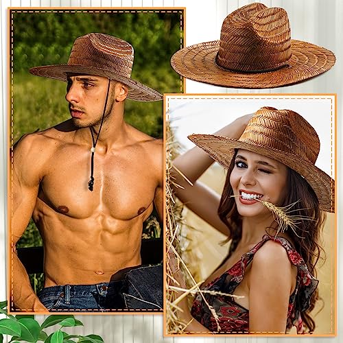 3 Pcs Men's Classic Straw Hat Summer Sun Beach Hat Wide Brim Sun Outdoor Hats for Men and Women - color: Brown