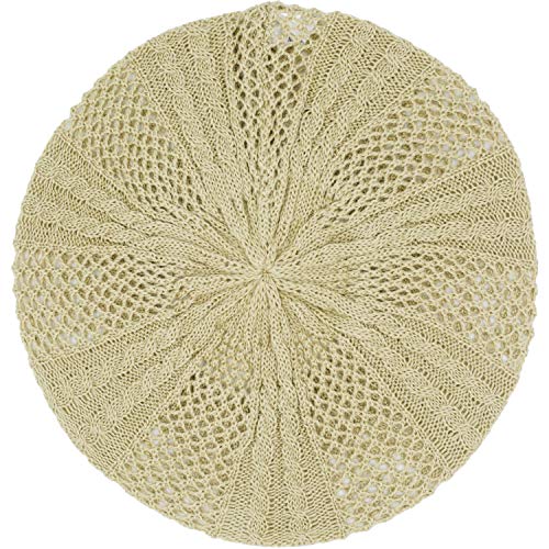 an Womens Lightweight Cut Out Knit Beanie Beret Cap Crochet Hat - Many Styles - color: Beige Multi Textured