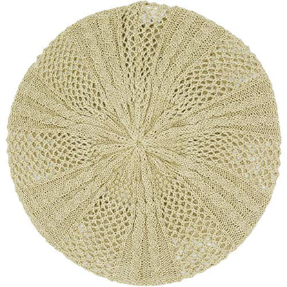 an Womens Lightweight Cut Out Knit Beanie Beret Cap Crochet Hat - Many Styles - color: Beige Multi Textured