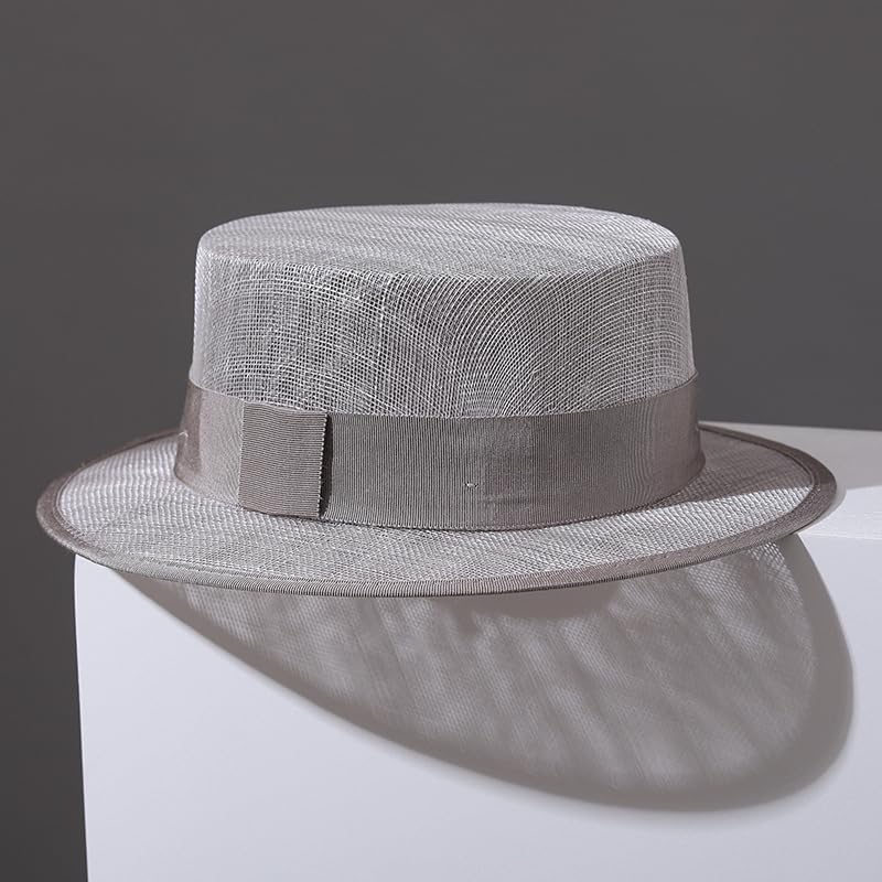 2026 Luxury Handmade Boater Hat, Lightweight Breathable Flax Yarn Summer Hat for Cruise Vacation Photo Essential. - color: Gray