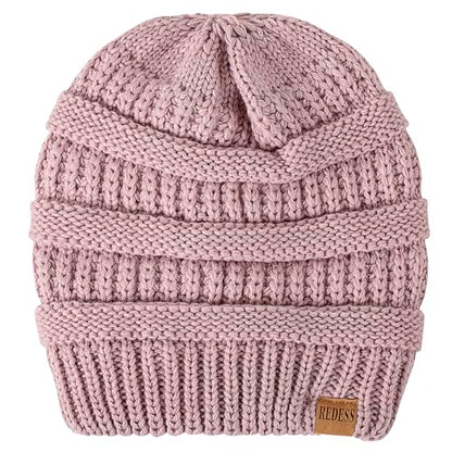 REDESS Slouchy Beanie Hat for Men and Women Winter Warm Knit Hat Chunky Soft Oversized Cable Cap - color: Light Pink