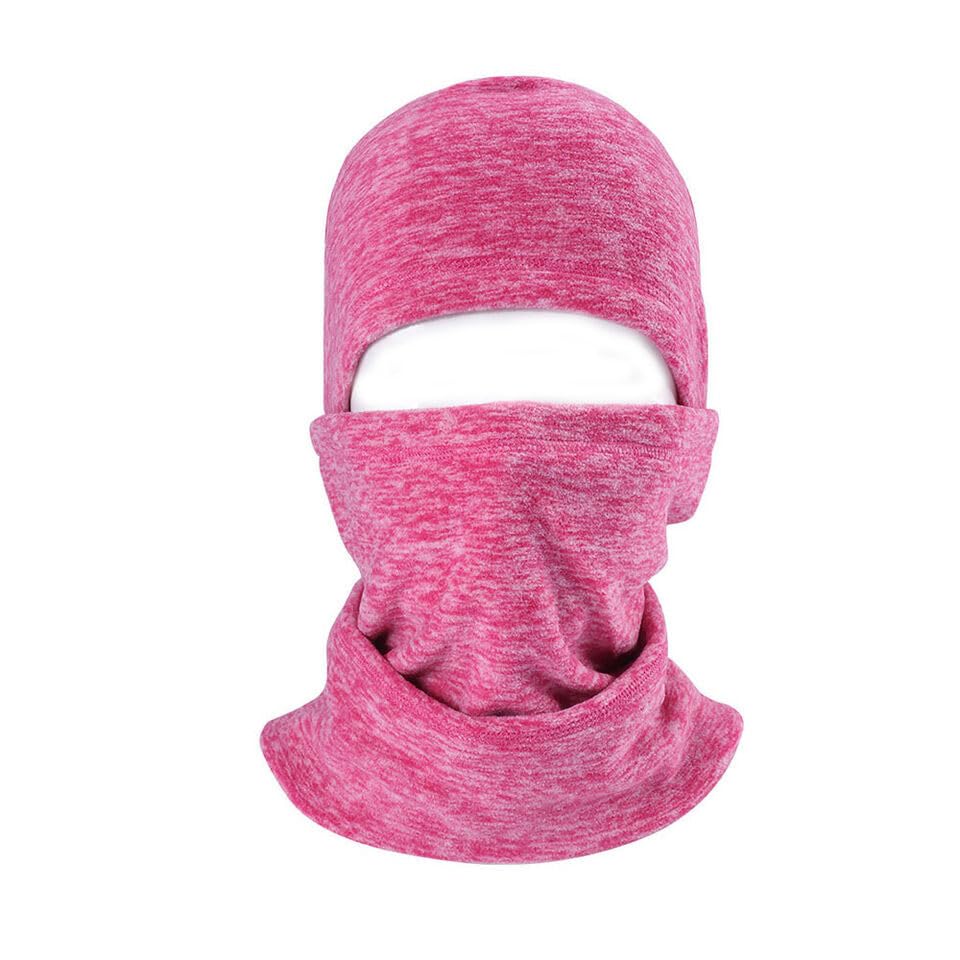 Thermal Neck Hoods Caps Balaclava Winter Fleece Full Face Mask Windproof Ski Hat - color: Rose Red