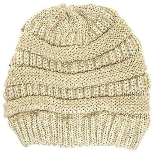 Gravity Threads Knit Soft Stretch Beanie Cap - color: Metallic Gold