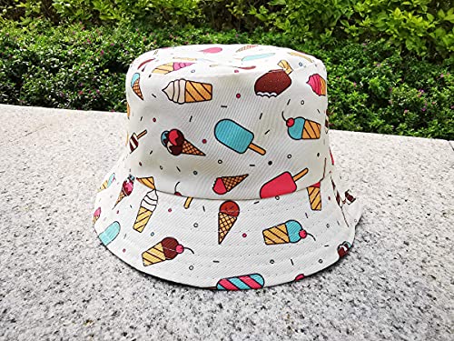 Unisex Corn Mushroom Pepper Ice Cream Seamless Print Bucket Hat - color: Ice Cream (Beige)