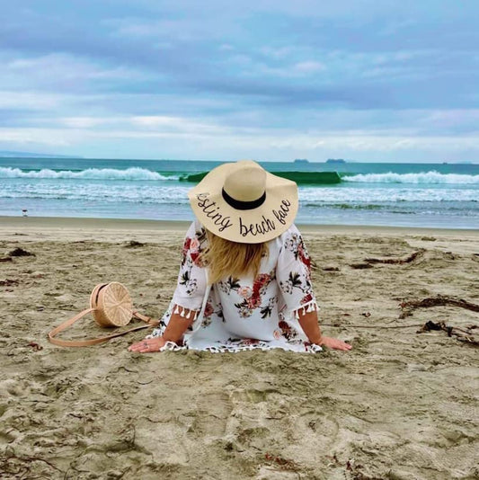 DRESHOW Big Straw Sun Hats for Women Floppy Foldable Roll up Beach Cap Sun Hat UPF 50+ Vacation Honeymoon Embroidered Hat - color: Z Resting Beach Face: Beige