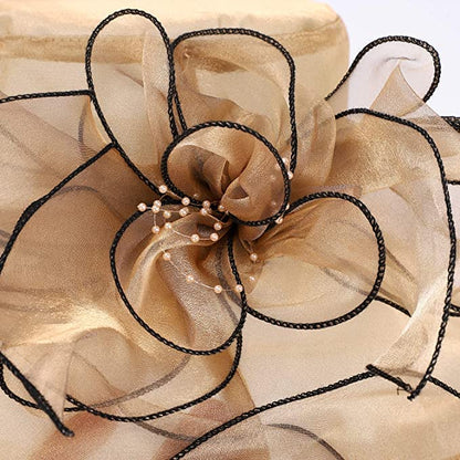 Women's Kentucky Derby Church Dress Hat Wide Brim Leaf Flower Bridal Shower Hat - color: H5 Gold