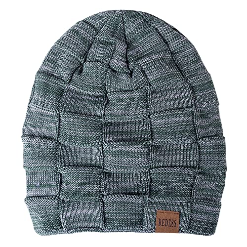 REDESS Beanie Hat for Men and Women Winter Warm Hats Knit Slouchy Thick Skull Cap with Face Cover - color: Green