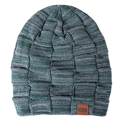 REDESS Beanie Hat for Men and Women Winter Warm Hats Knit Slouchy Thick Skull Cap with Face Cover - color: Green