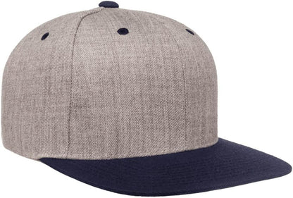 YP Classics 6089 Wool-Blended 6 Panel High Profile Flatbill Snapback Cap - color: Heather/Navy