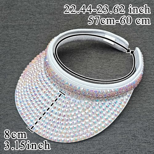2 Pack Sparkly Rhinestone Clip on Visor Hats Women Men Sun Visors Hat Crystal Studded Shiny Sports Golf Beach Tennis Caps - color: White-purple
