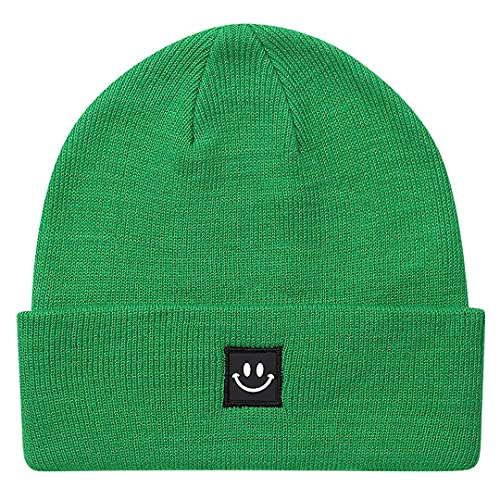 MaxNova Knit Beanie Hat with Smile Face for Men/Women - color: Kelly Green Smile