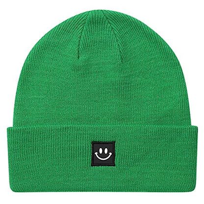 MaxNova Knit Beanie Hat with Smile Face for Men/Women - color: Kelly Green Smile