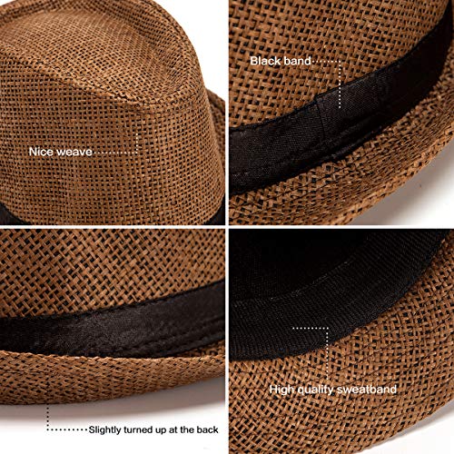 XL Straw Fedora Hats for Men Summer Trilby Beach Travel Panama Casual 7 1/2 - color: Coffee