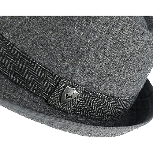Men’s Fedora, 2” Brim, Classic Wool Blend with Herringbone Band - color: Grey, size: X-Large