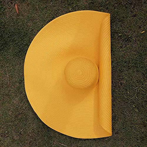 Oversized Beach Sun Hat for Women Foldable Large Wide Brim Hats Packable Roll up Floppy Cap Summer UV Protection Hat - color: Yellow