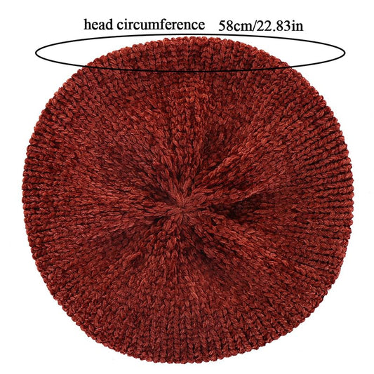 4 Pieces French Chenille Beret Hat for Women Knitted Painter Cap Warm Beanie Hat for Girls - color: Yellow Green Rose Wine