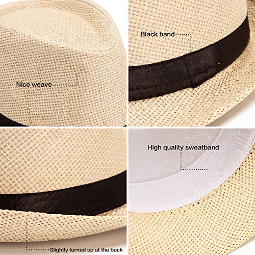 XL Straw Fedora Hats for Men Summer Trilby Beach Travel Panama Casual 7 1/2 - color: 001 Beige