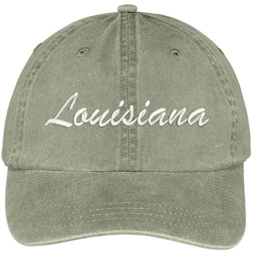 Trendy Apparel Shop Louisiana State Embroidered Low Profile Adjustable Cotton Cap - color: Khaki