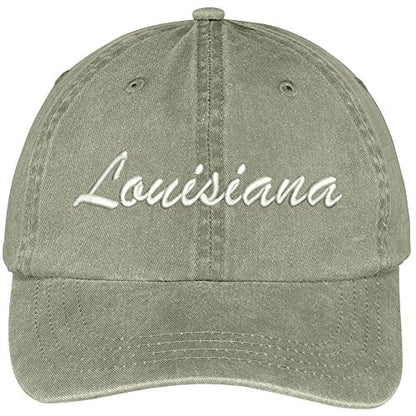 Trendy Apparel Shop Louisiana State Embroidered Low Profile Adjustable Cotton Cap - color: Khaki
