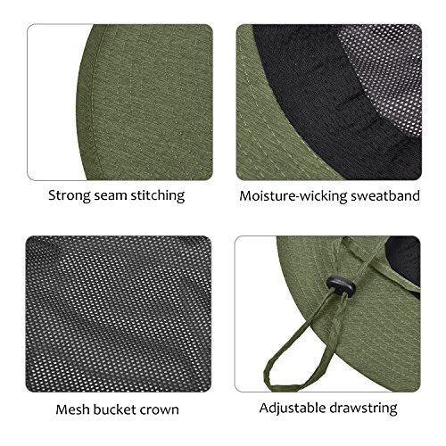 Men Safari Sun Hat Wide Brim Boonie Fishing Cap with Adjustable Drawstring - color: #Green
