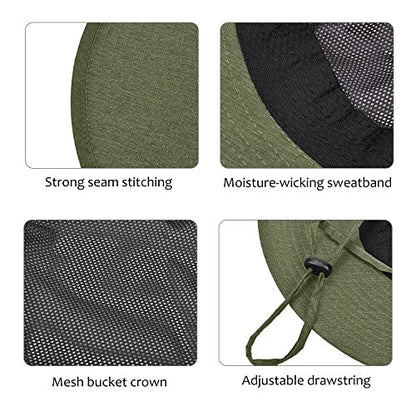 Men Safari Sun Hat Wide Brim Boonie Fishing Cap with Adjustable Drawstring - color: #Green