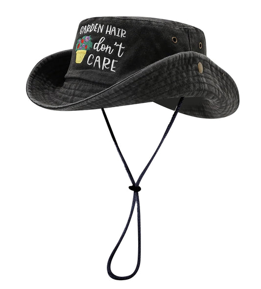Sun Bucket Hat for Men Women Fishing Beach Safari Trendy Cotton Cowboy Cap for Golf Hiking Hunting Outdoor Boonie - color: Garden Black
