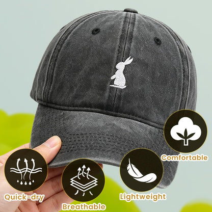 Plam Trees Hats Embroidered Washed Cotton Baseball Cap for Men Women Distressed Black Snapback Baseball Hat Adjustable - color: Bunny Rabbit