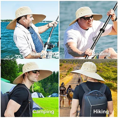 HUAMULAN Men Women 6" Wide Brim Sun Hat Summer Fishing Hats UV Protection - color: Bg9020-kaqi