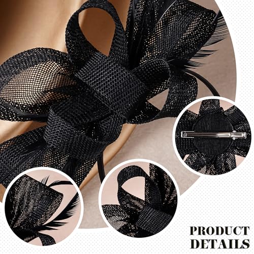 Zinniday Victoria Tea Party Hat - 2025 Bow Derby Attire Hats with Hairpin,1920s 50s Feather Fascinators for Women - color: Black