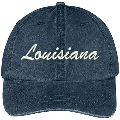 Trendy Apparel Shop Louisiana State Embroidered Low Profile Adjustable Cotton Cap - color: Navy