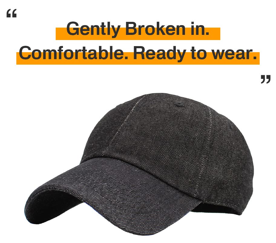 KBETHOS Classic Unisex Cotton Adjustable Low Crown Baseball Cap – Plain Dad Hat - color: Black Denim