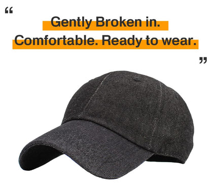KBETHOS Classic Unisex Cotton Adjustable Low Crown Baseball Cap – Plain Dad Hat - color: Black Denim