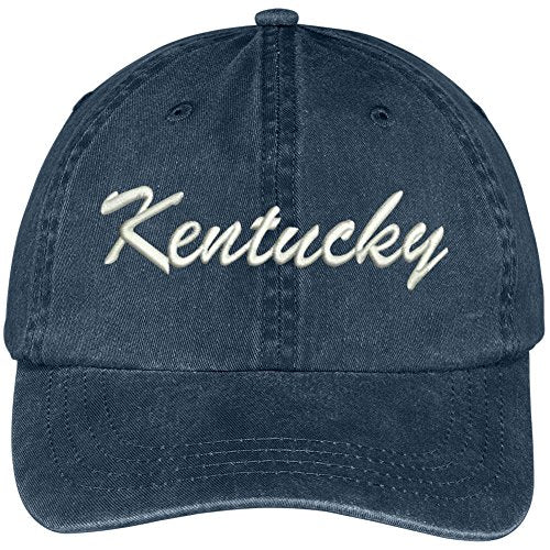 Trendy Apparel Shop Kentucky State Embroidered Low Profile Adjustable Cotton Cap - color: Navy