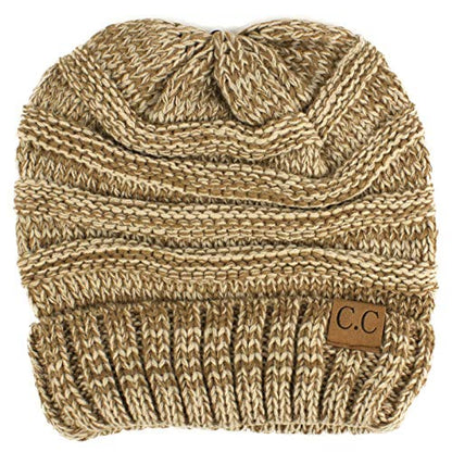 CC Winter Trendy Warm Oversized Chunky Baggy Stretchy Slouchy Skully Beanie Hat (Mix Taupe)