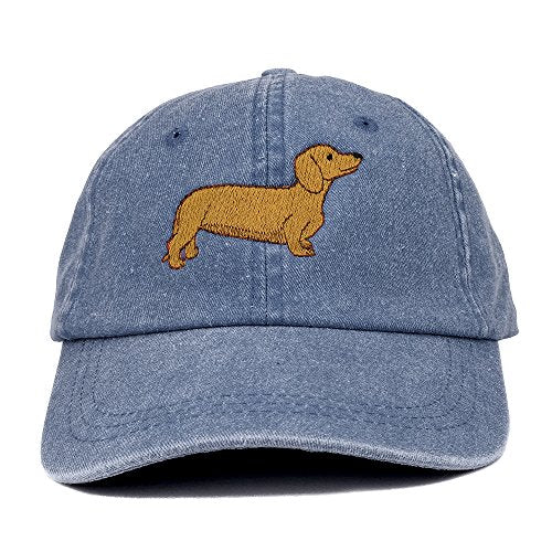 Trendy Apparel Shop Dachshund Embroidered Dog Theme Low Profile Dad Hat Cotton Cap - color: Navy