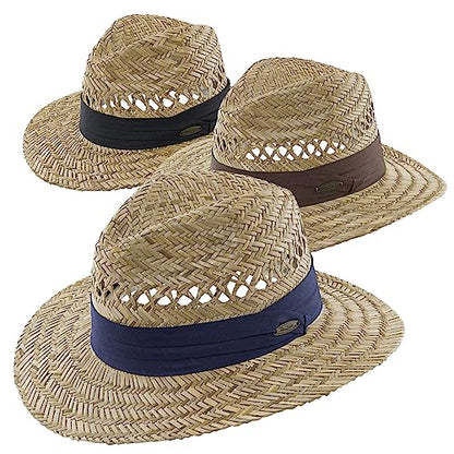 Panama Jack Mens Safari Sun Hat - Handwoven Straw, Lightweight, 3" Brim, Inner Elastic Sweatband - color: Black, size: Large-X-Large